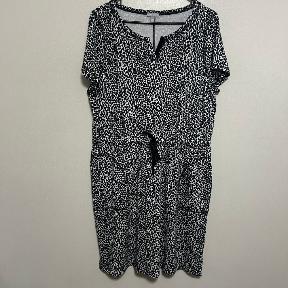 Talbots Dress XLP Black White Leopard Drawstring Waist Athleisure Y2k Loungewear